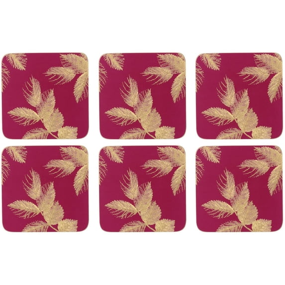 Sara Miller London for Pimpernel Etched Leaves Collection Pink Coasters - Set of 6