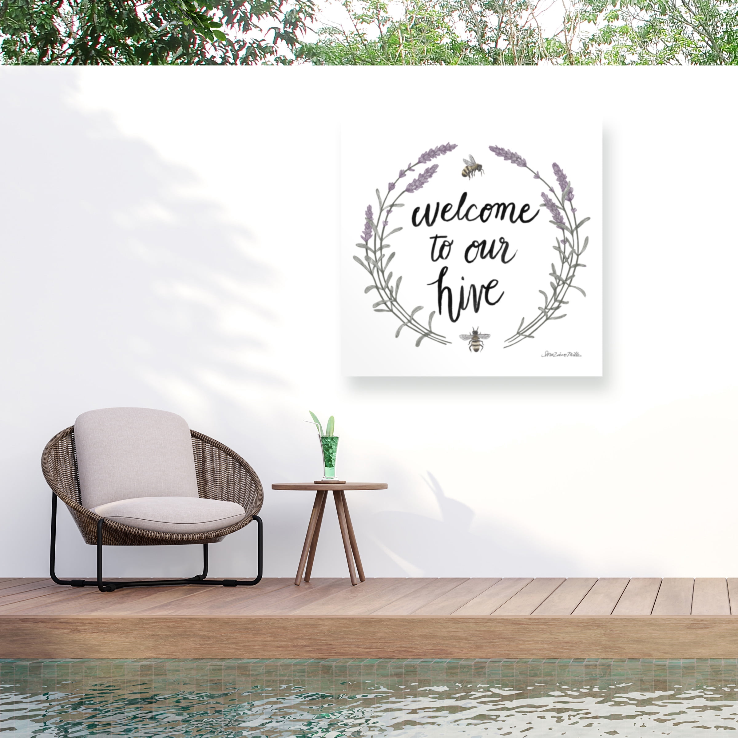 Sara Zieve Miller 'Happy to Bee Home Words II' Outdoor Canvas 24x24