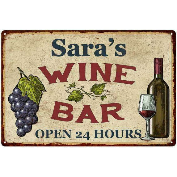 Sara's Rustic Wine Bar Sign Wall Decor Kitchen Gift 8 x 12 High Gloss Metal 208120056028