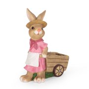 Saragus Cast Stone Outdoor Decorative Rabbit Planter, Pink and Brown