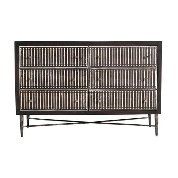 Sarah 6 Drawer Chest in Mango Solid Wood Antique Brown Finish on Forged Iron