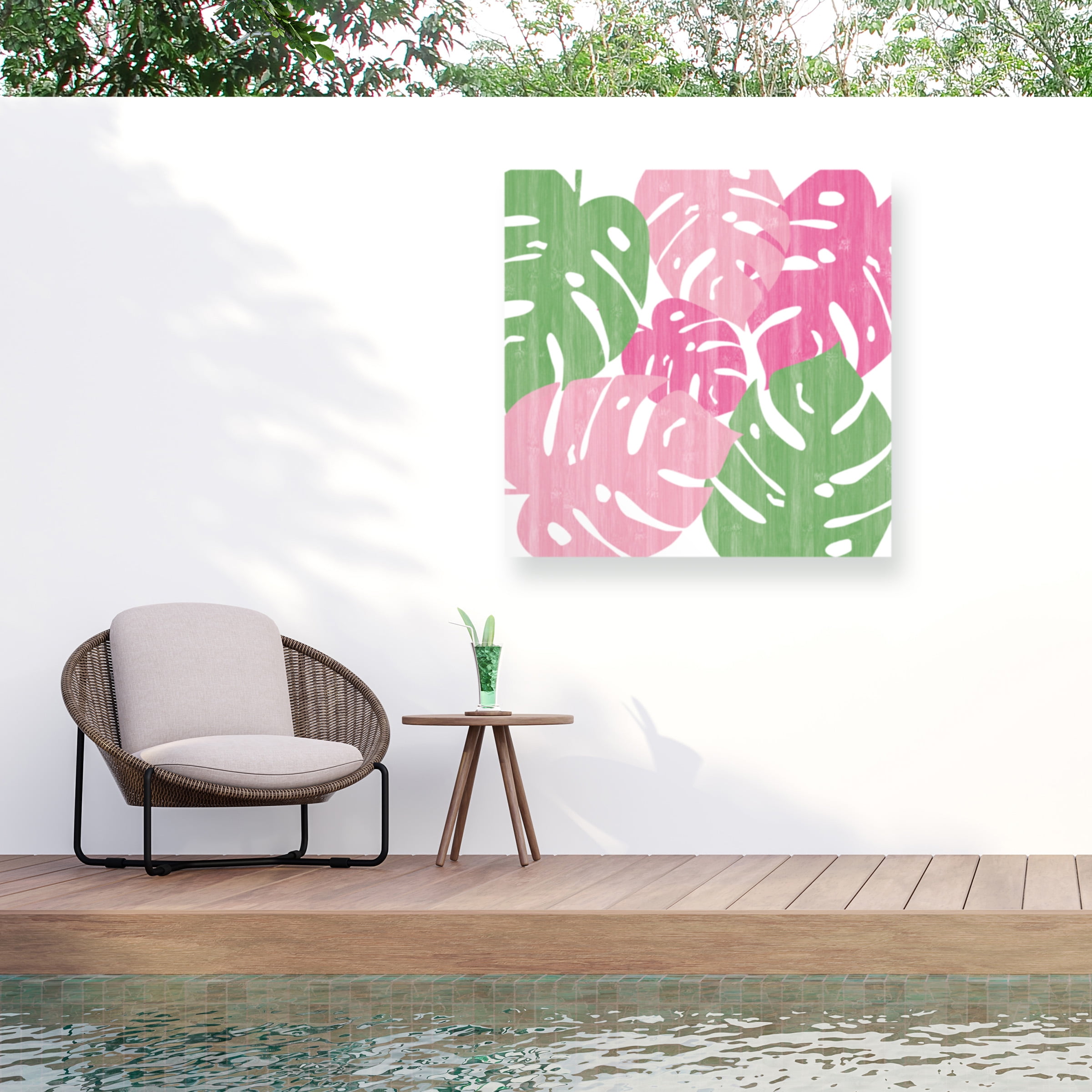 Sarah Adams 18x18 Pink and Green Floral Outdoor Canvas Wall Art