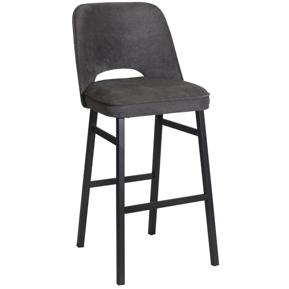 Gray Metal Mid-Century Modern Bar Stool with Upholstered Seat