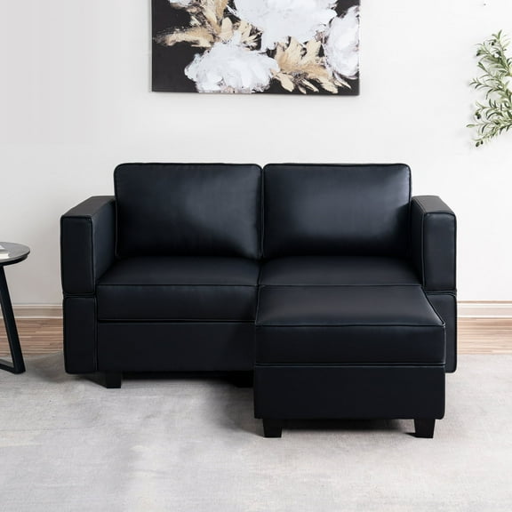 Sarah Convertible Sectional Sofa with Chaise Air Leather L Shaped Sofa Couch Modular Sectional Sofa with Storage- Black