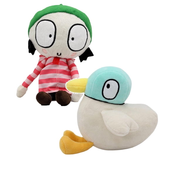 Sarah & Duck Plush Doll Cartoon Character Stuffed Toy With Striped Outfit Green Beanie Toy