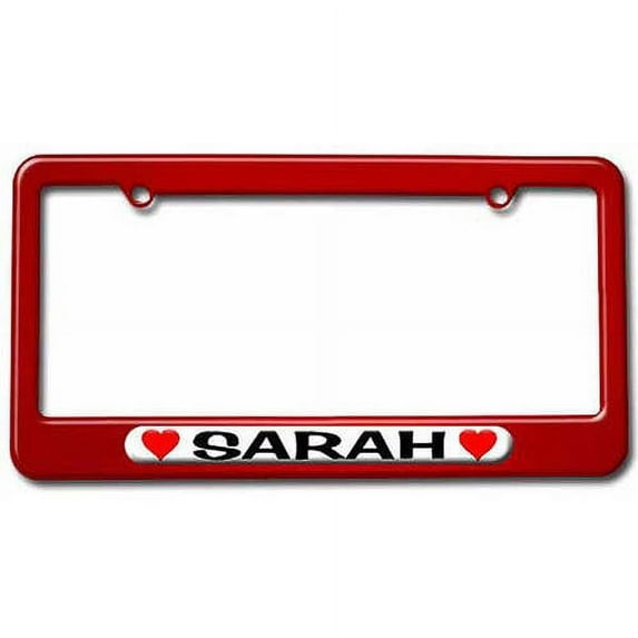 Sarah Love with Hearts License Plate Tag Frame, Multiple Colors