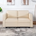 thumbnail image 1 of Sarah Modular Loveseat Sofa Couch with Storage Seats Air leather 2 Seater Love Seats for Small Spaces- Beige, 1 of 7