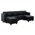 thumbnail image 1 of Sarah Modular Sectional Sofa U Shaped Air Leather Couch with Reversible Chaise Oversized Couch with Ottoman- Black, 1 of 14