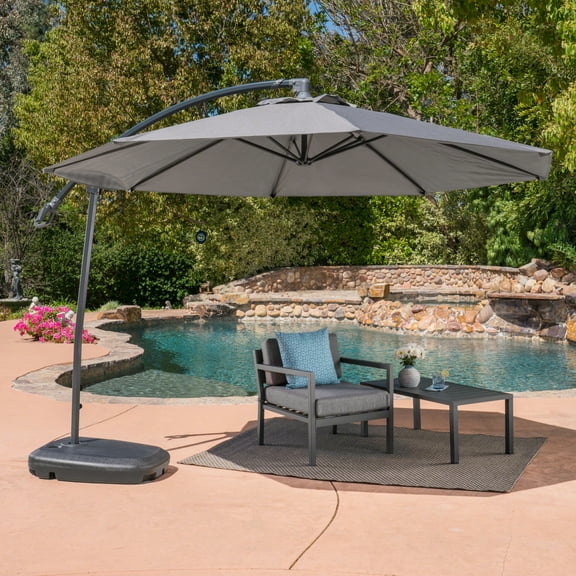 Sarah Outdoor Water Resistant Canopy and Aluminum Pole with Dark Grey Plastic Base, Grey