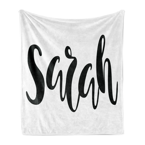 Sarah Soft Flannel Fleece Blanket, Monochrome Popular Female Name Modern Calligraphy Hand Drawn Signature Lettering, Cozy Plush for Indoor and Outdoor Use, 70" x 90", Black and White, by Ambesonne