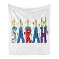 thumbnail image 1 of Sarah Soft Flannel Fleece Throw Blanket, Celebratory Birthday Girl Name Lettering with Colorful Letters and Balloons, Cozy Plush for Indoor and Outdoor Use, 50" x 70", Multicolor, by Ambesonne, 1 of 5