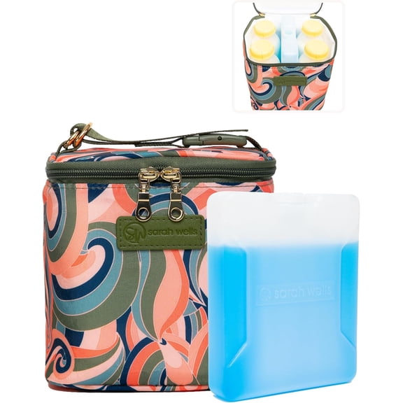 Sarah Wells Cold Gold Breast Milk Cooler Bag with Ice Pack, Insulated Storage for Bottles & Pump Parts, Washable (Groovy)