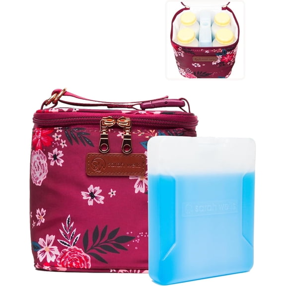 Cold Gold Breastmilk Cooler Bag with Safety Tested Ice Pack Insulated Milk Storage for Work, Travel & Daycare Fits Bottles & Parts Durable, Washable, Safety-Tested Cooler for Moms (Berry Bloom)