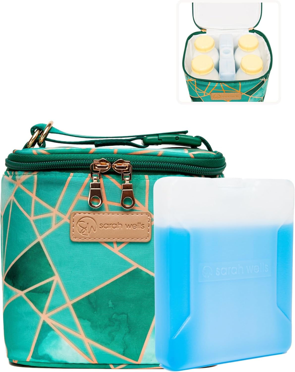 Sarah Wells Cold Gold Breast Milk Cooler Bag with Ice Pack, Insulated Storage for Bottles & Pump Parts, Washable (Limited Edition Mosaic)