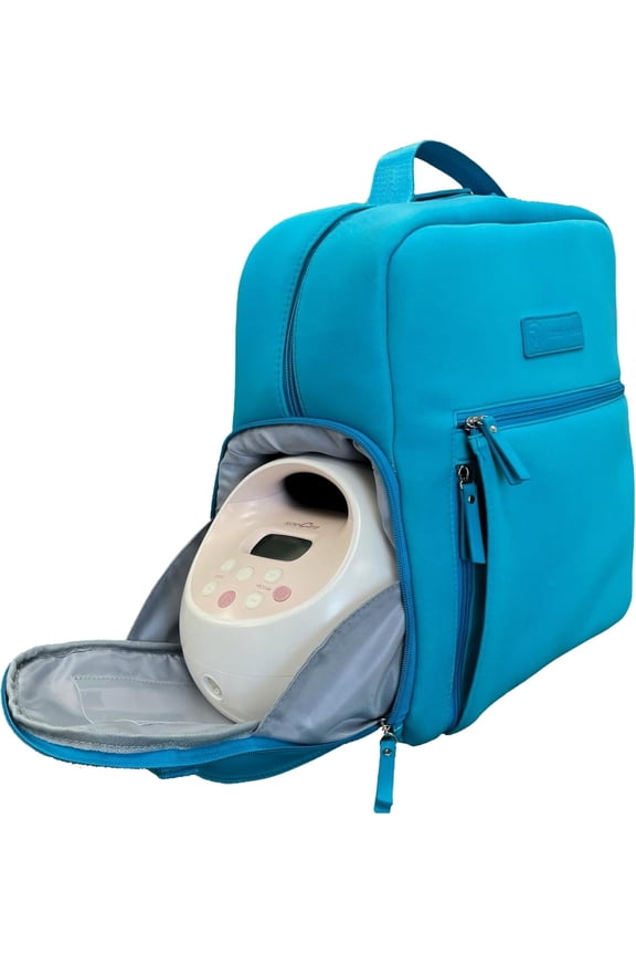 Fiona Breast Pump Backpack, Machine Washable Neoprene Bag with Insulated Milk Storage, Laptop Pocket & Adjustable Straps (Sky)