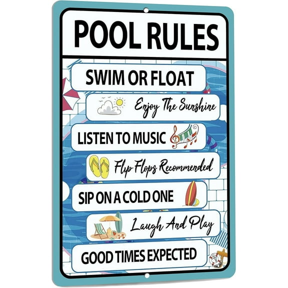 Saraheve Pool Rules Sign, Indoor/Outdoor Swimming Pool Party Decorations, 12x8 Inches Funny Aluminum Metal Sign