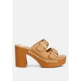 thumbnail image 1 of Sarai Buckle Straps High Block Heel Clogs In Tan, 1 of 4
