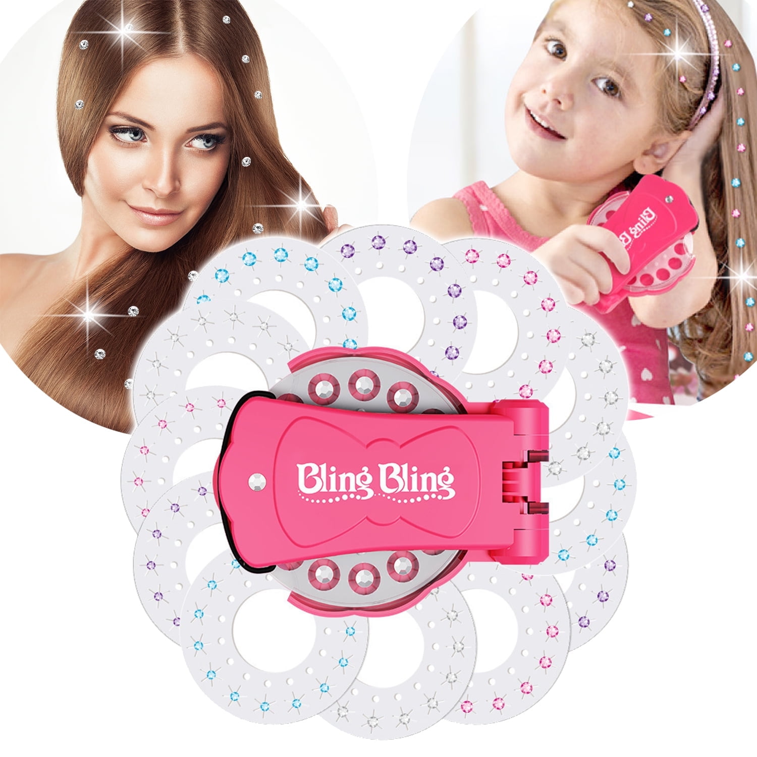 Saraliny7 Hair Gem Stamper Kit,with 180 Hair Gems,Bling Gem Machine,Hair Gem Stamper,Hair Jewels