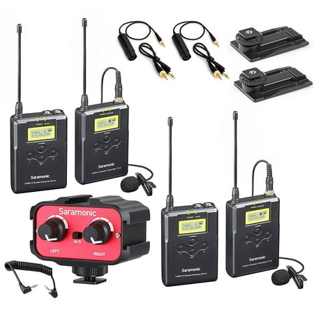 Saramonic Dual Wireless UHF Lavalier Microphone Bundle with 2 Transmitters, 2 Receivers and Audio Mixer for DSLR Cameras (330' Range)