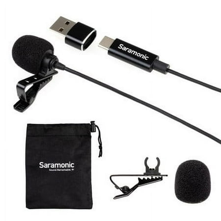 Saramonic - Lavalier Mic w/ USB-C Output, 6.6' Cable & USB Adapter for Mobile Devices & Computers - Black