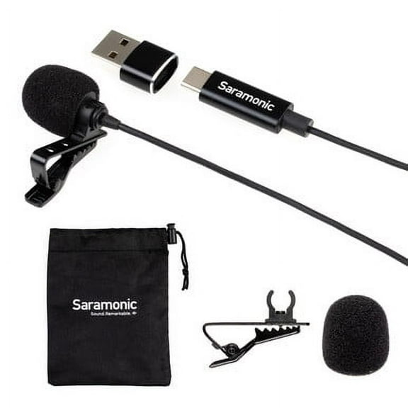 Saramonic LavMicro-U Lavalier Mic w/ 6.6' USB-C Cable & USB Adapter for iPhone 15, Android, iPad & Computers