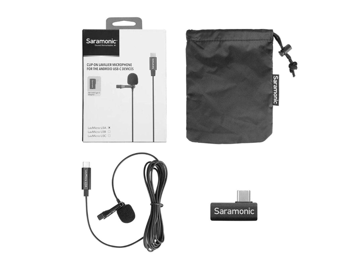 Saramonic LavMicro U3A Lavalier Mic w/ 6.6' USB-C Cable & 90 Adapter for iPhone 15, Android, iPad & Computers