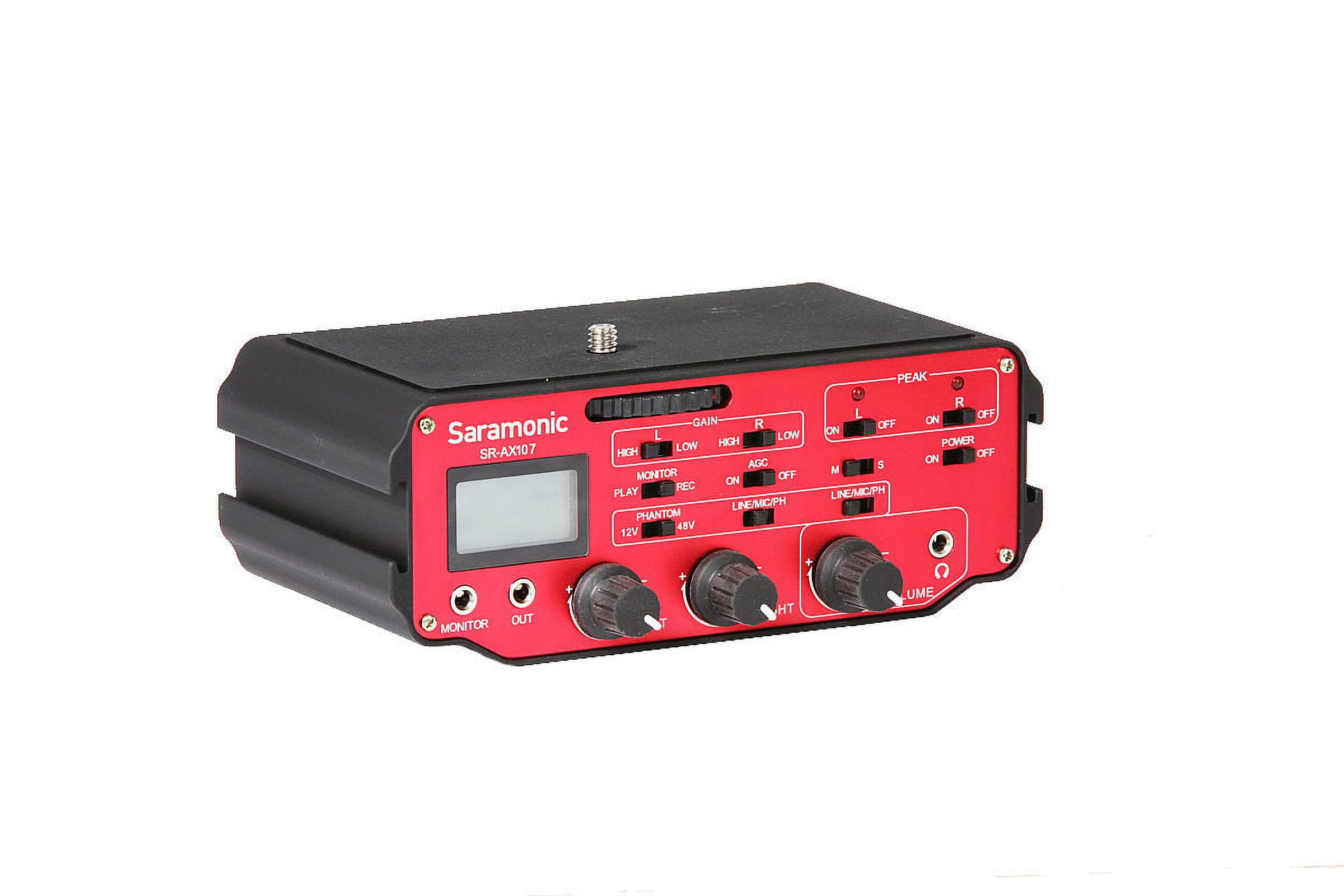 Saramonic SR-AX107 2 Channel Transformer XLR Audio Adapter with Phantom Power & Monitor (Red/Black)