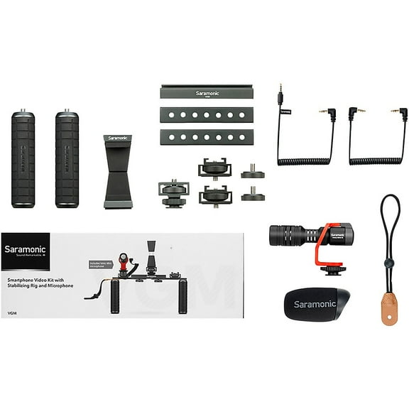Saramonic VGM Smartphone/Camera Vlogging & Video Production Kit with Adjustable Dual Stabilizing Grips, Shoe Mounts & Vmic Mini Microphone