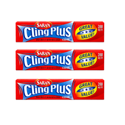 Saran Cling Plus Clear Plastic Food Wrap, 200 Sq Ft Roll 3 Pack