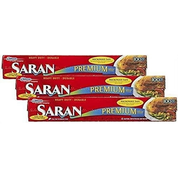 Saran Premium Plastic Wrap, 100 Sq Ft (Pack of 3)