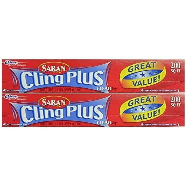 Saran Wrap Cling Plus Wrap 200 sq.', Boxed, Pack of 2