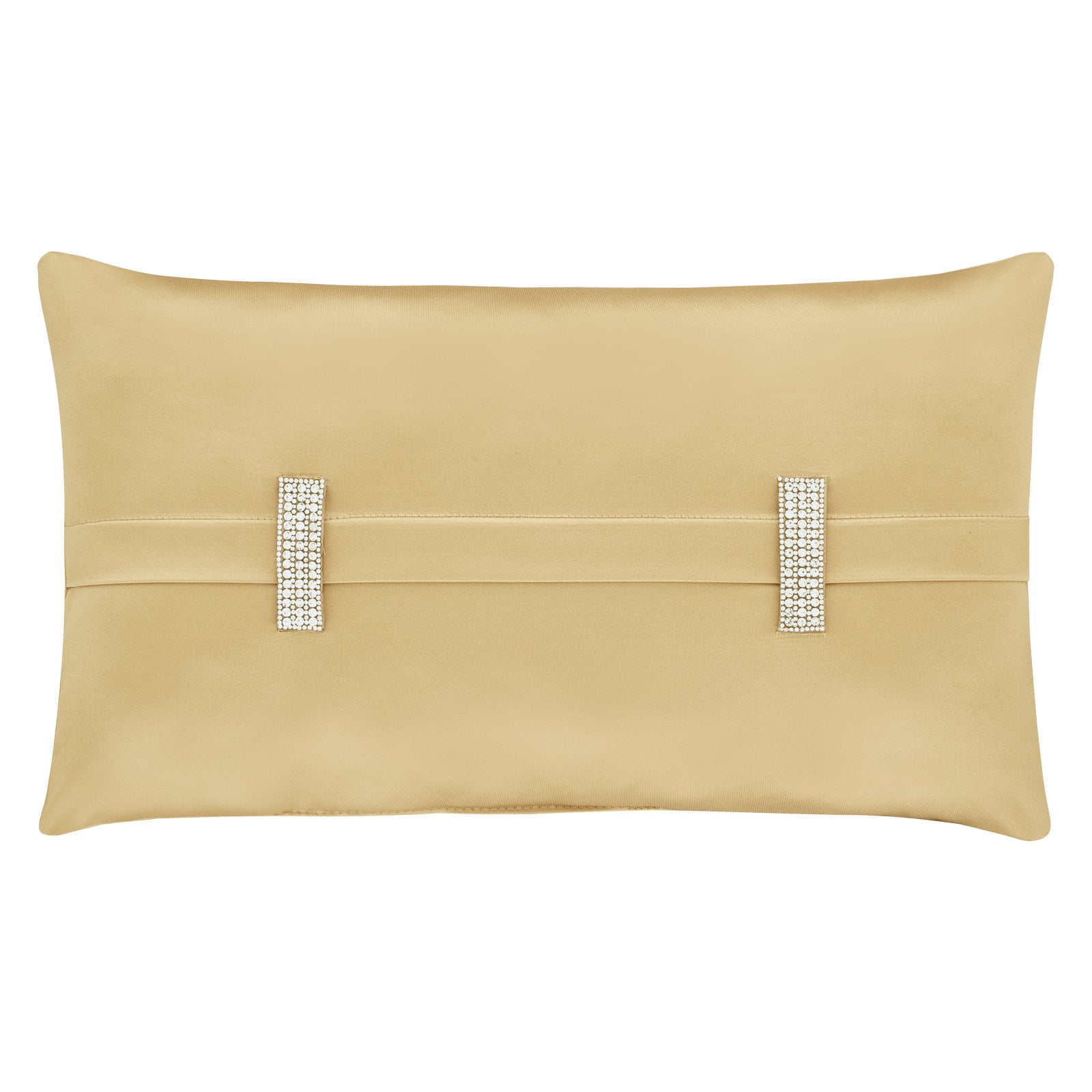 Gold Satin Rhinestone Embellished Rectangular Throw Pillow