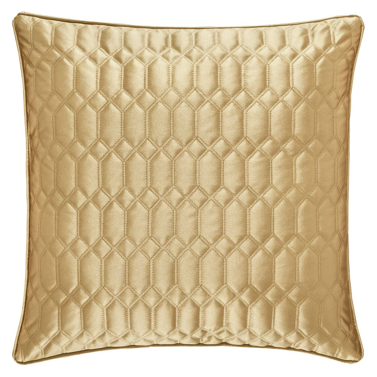 Gold Satin Quilted 20" Square Throw Pillow