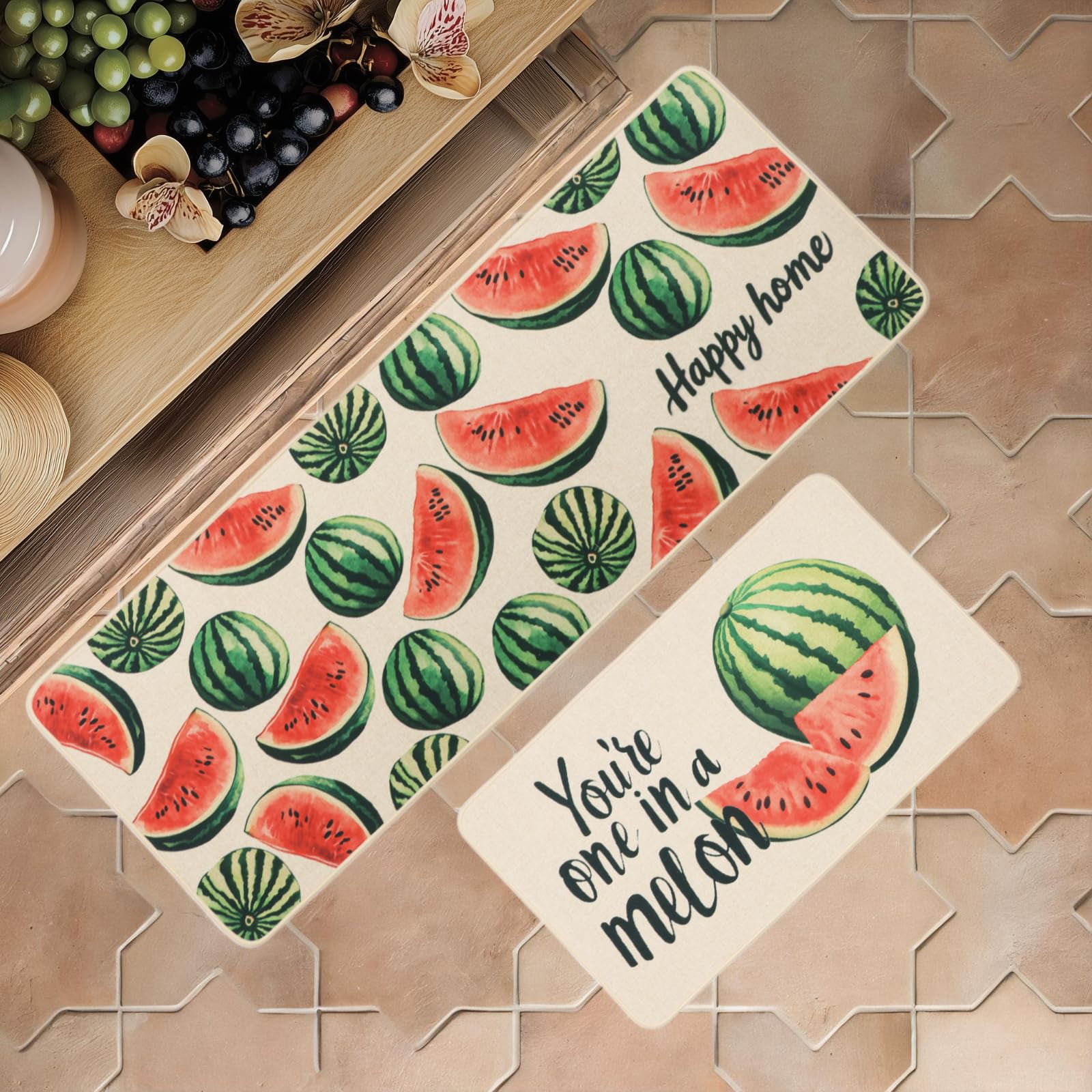 Saranju Farmhouse Funny Fruit Watermelon Rug, Easy Care Low Profile ...