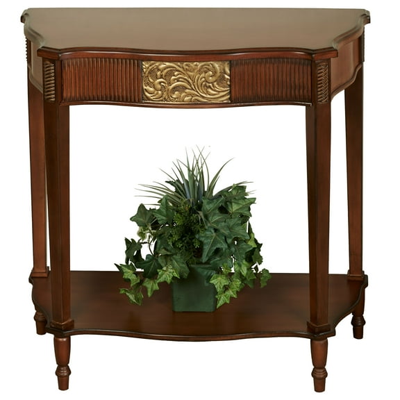 Sarantino Wooden Console Table Natural Cherry with Aged Gold Details 34”W x 15”D x 33”H
