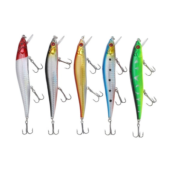 Sarapandan 5pcs 22g 13.5cm Luya Mino Fishing Lures Stainless Steel Hooks Artificial Fishing Bait