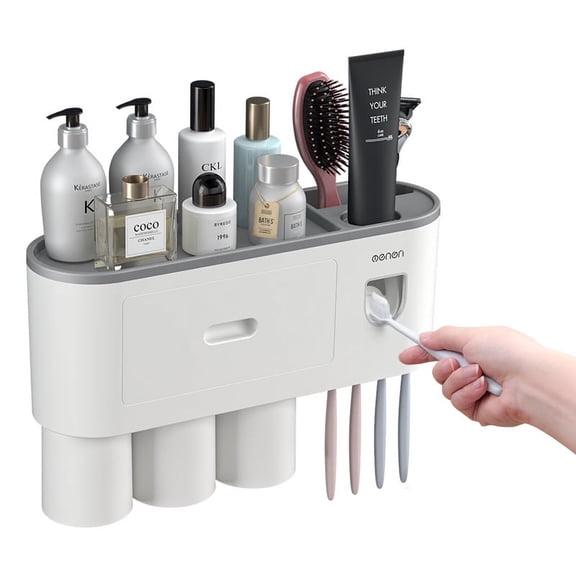 Sarapandan Automatic toothpaste dispenser set, 3 toothbrush slots with dustproof cover 3 cups