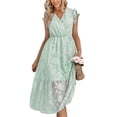 thumbnail image 1 of Sarapandan Elegant Women's V-Neck Ruffle Floral Print Knee-Length Dress in Light Green for Spring and Summer - Size M Sarapandan, 1 of 8