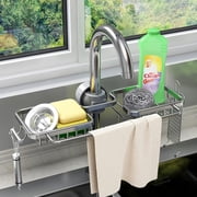 Sarapandan Faucet Sponge Holder Kitchen Sink Caddy Organizer Over Faucet Hanging Faucet Drain Rack for Sink Organizer