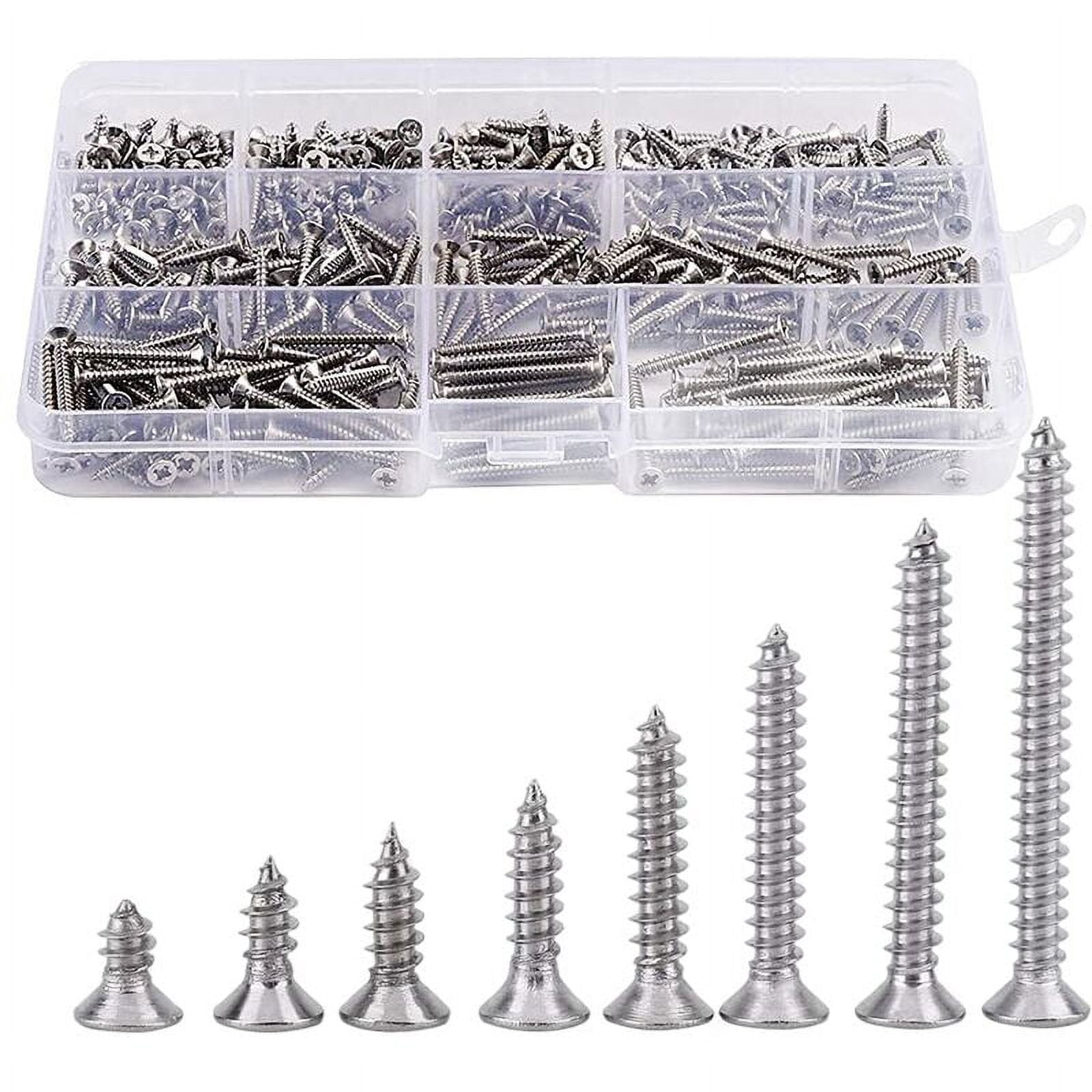 Sarapandan M3 Self Tapping Screws, 400pcs Stainless Steel Countersunk Head Screws Phillips Flat Head Wood Screws for Carpentry Repair 6-30mm