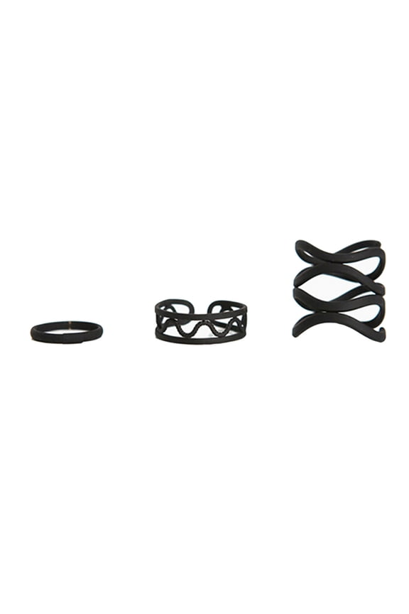 Minimalist Joint Design Stylish Matte Black Trio Ring Set for Women