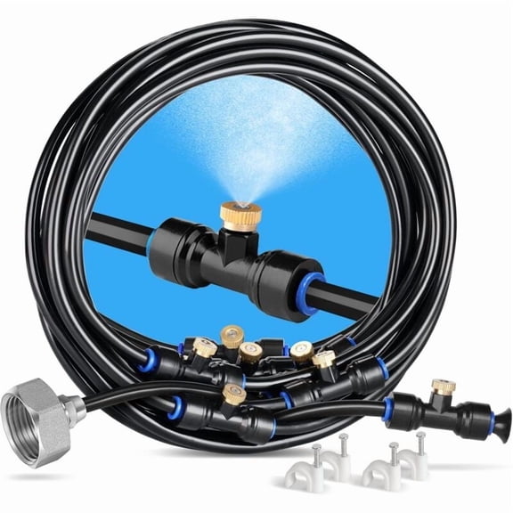 Sarapandan Outdoor Mister, 8M Terrace Mist Maker with 7 Mist Nozzles + 2 Replacement Nozzles + 1 Adapter (Brass, 3/4) Mist Maker for Patio Garden Greenhouse Trampoline for Water