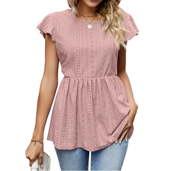 Sarapandan Pink Flowy Tunic Top with Eyelet Detail, Sleeveless Ruffle Trim, Loose Fit, and Lacing Strip Back in XXL Sarapandan