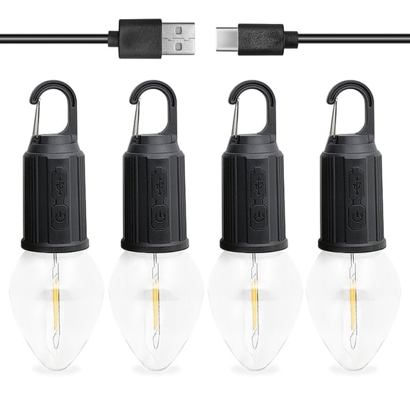 Rechargeable Camping Light, 4 Packs Hanging Tent Light Bulb with Hook, Lighting Modes Tent Lamp for Camping, Hiking, Backpacking Sarapandan