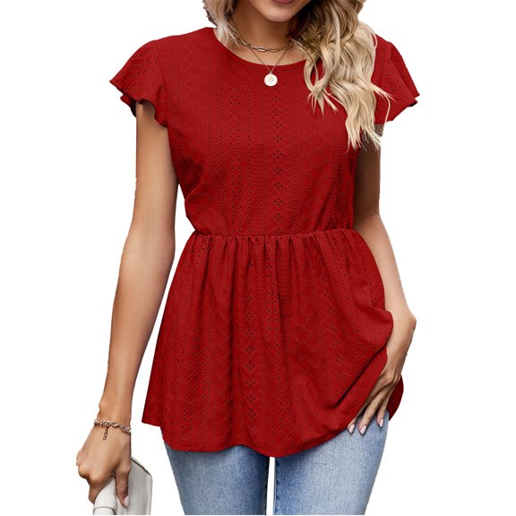 Sarapandan Red Flowy Tunic Top with Eyelet Detail, Sleeveless Ruffle Trim, Loose Fit, and Lacing Strip Back - XXL Sarapandan