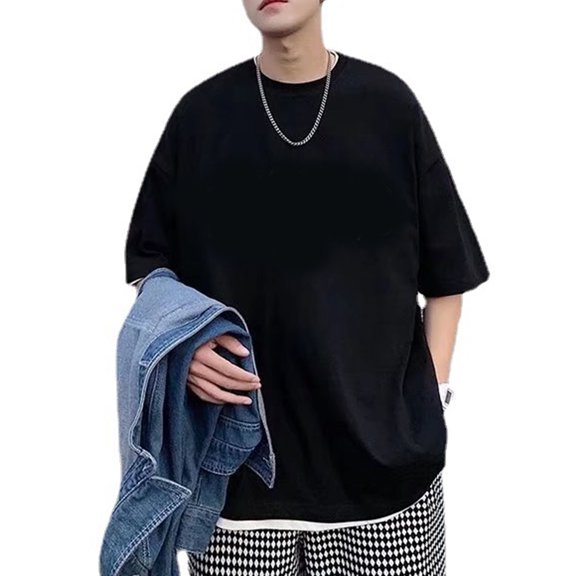 Sarapandan Spring/Summer Fashion, Loose Fit, Short Sleeves, Crew Neck, Black Top for 110.2-132.3lbs Men's Graphic Tee