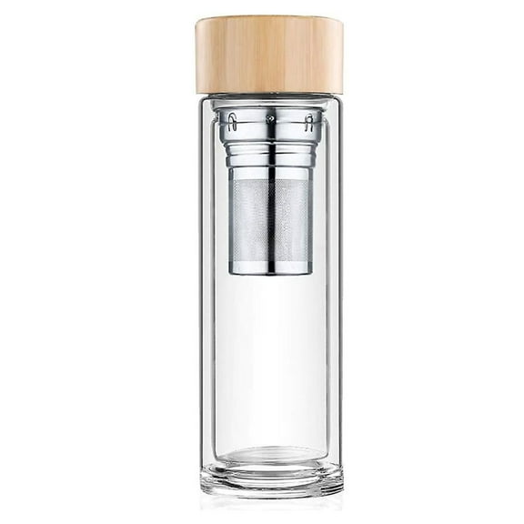 Sarapandan Tea Bottle, Tea Bottle with Infuser Double Wall High Borosilicate Glass with Strainer & Infuser for Loose Tea Infusion Tea Bottle Sarapandan
