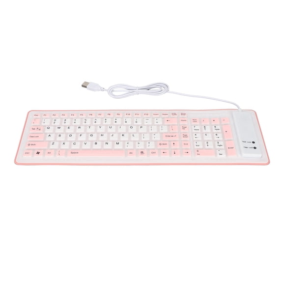 USB Wired Foldable Silicone Keyboard, 103 Keys, Mute Design for PC/Laptop, Perfect Pink Choice Waterproof & Fadeless