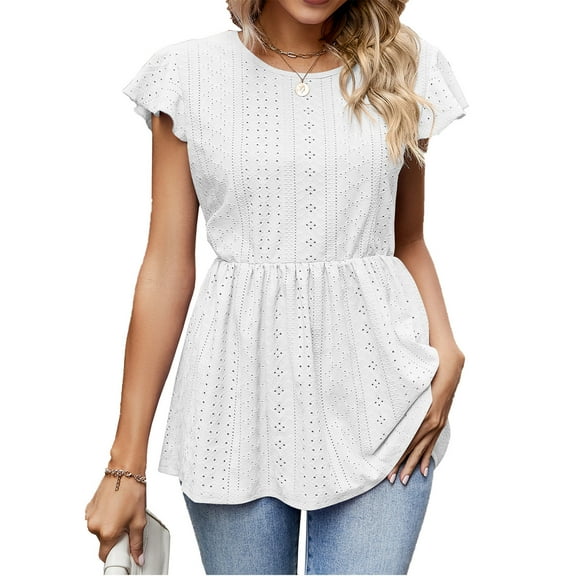 Sarapandan White Sleeveless Flowy Top with Lacing Detail, Loose Fit for Casual Chic, Size L Eyelet Ruffle Trim Tunic Sarapandan