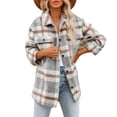thumbnail image 1 of Sarapandan Woman Plaid Jacket Fashionable Loose Comfortable Soft Female Grid Pattern Button Jacket for Work Travelling Light Gray M, 1 of 6